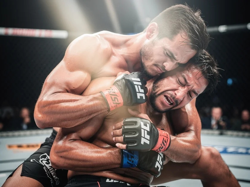 Charles Oliveira in UFC octagon preparing for lightweight title fight in 2026