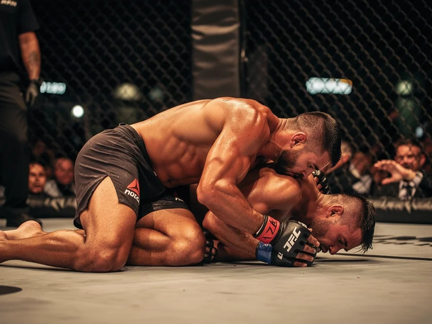 Dricus du Plessis holding the UFC middleweight championship belt after his title defense in 2026