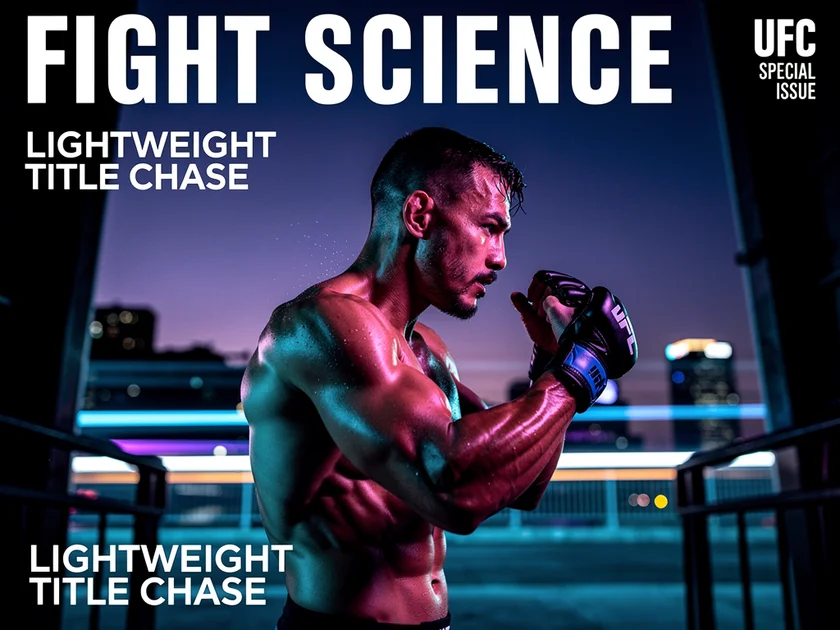 Ilia Topuria raising his fist in the UFC octagon after a featherweight title defense in 2024