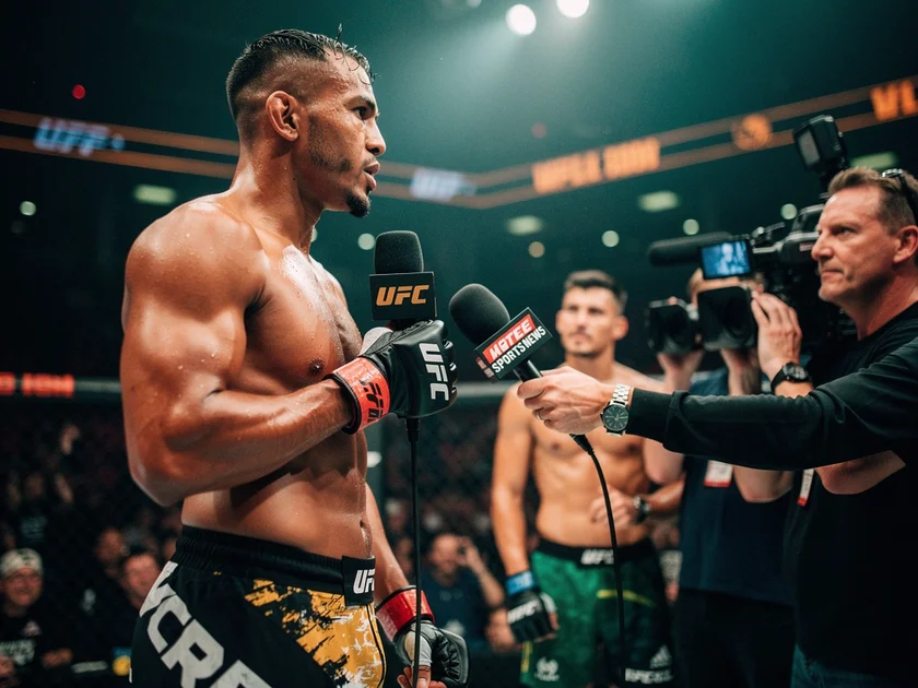 Israel Adesanya during UFC Seattle Fight Week 2026 pre-card interview with host Heidi Androl