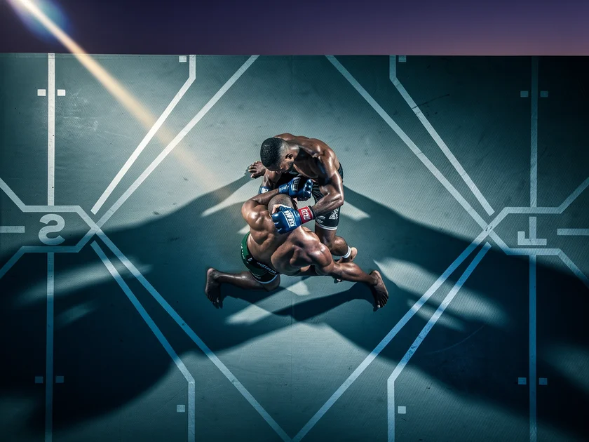 Jon Jones UFC heavyweight champion standing in the octagon during his 2024 title defense