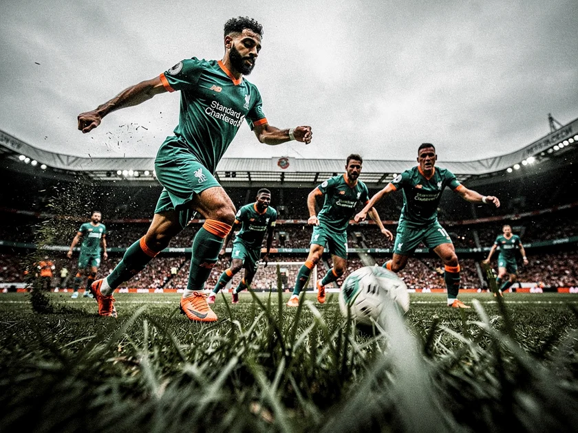 Mohamed Salah celebrating a goal in Liverpool red during a Premier League match at Anfield
