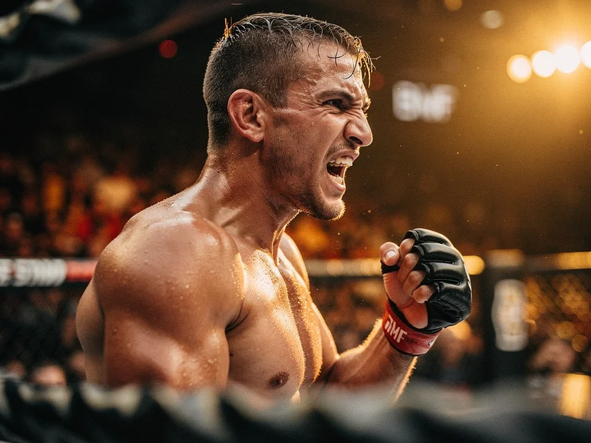 Max Holloway raises fist after UFC fight night results confirm BMF title defense at UFC 326