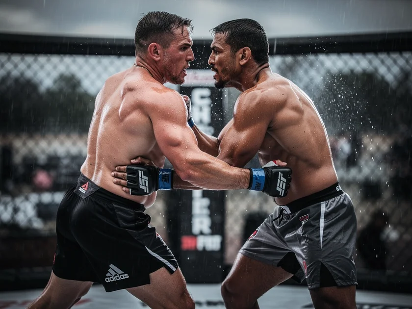 Belal Muhammad defending UFC Welterweight Division title belt in the octagon in 2026