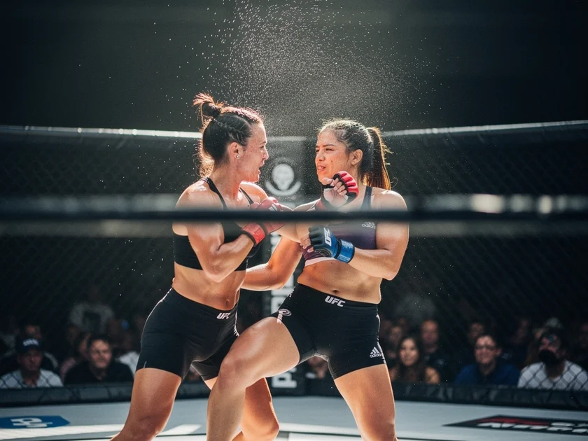 UFC Women's Division fighters competing inside the octagon during a 2026 title fight card