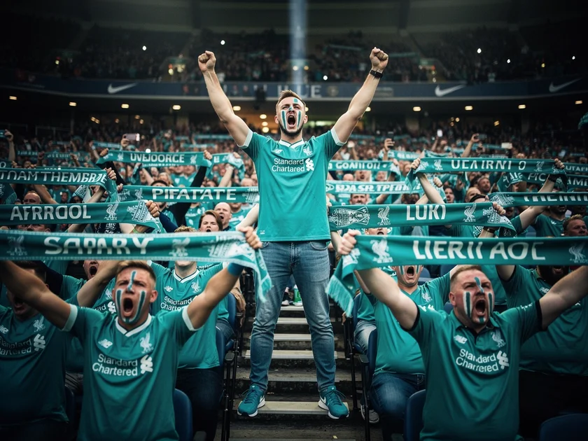 Mohamed Salah celebrating a goal for Liverpool at Anfield during the 2025-26 Premier League season