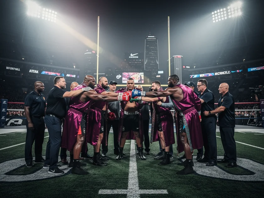 UFC Heavyweight Division fighters squaring off in the octagon during an April 2026 Fight Night event